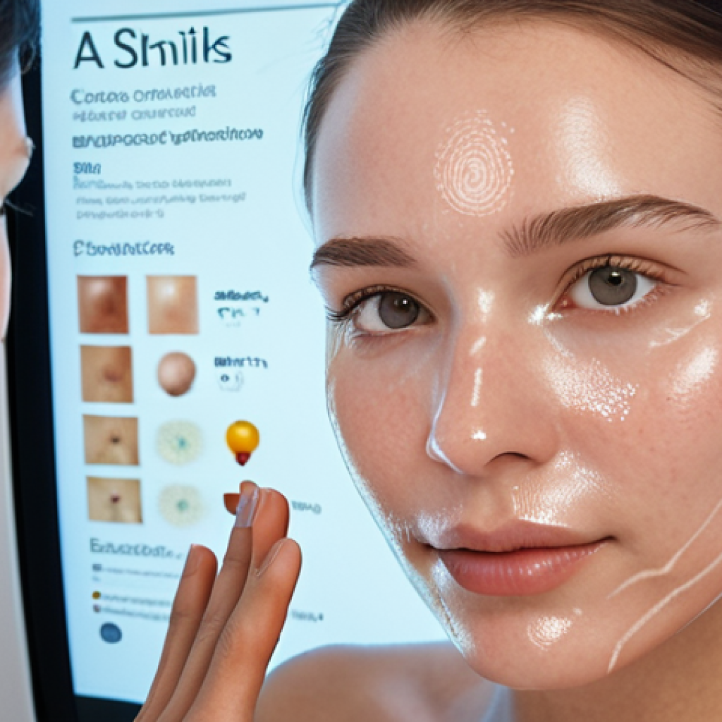 **Prompt:** A close-up of a diverse individual's radiant, healthy skin, subtly interacting with a futuristic, translucent screen that displays AI-powered skin analysis data (e.g., moisture levels, pore analysis, fine lines) and personalized ingredient recommendations. The image blends a sense of advanced technology with the organic beauty of human skin, symbolizing the scientific and artistic approach to modern skincare. Soft, ethereal lighting with a focus on glowing, clear complexion. --ar 16:9 --v