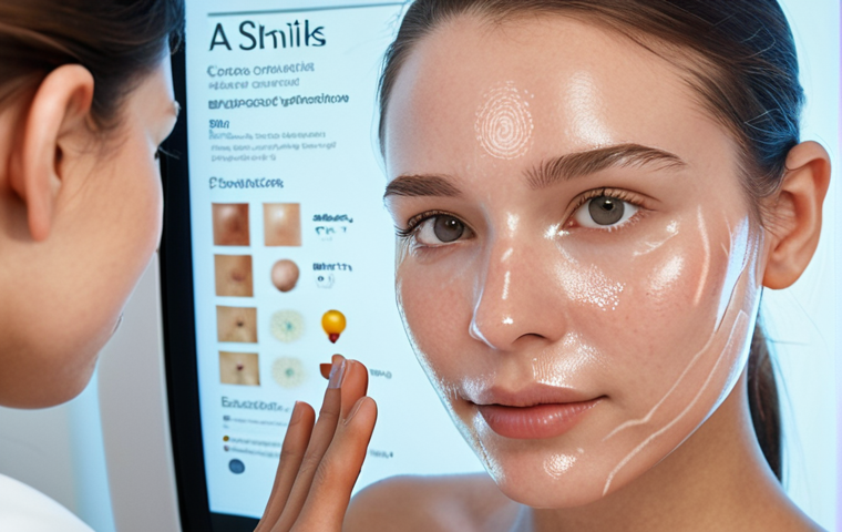 **Prompt:** A close-up of a diverse individual's radiant, healthy skin, subtly interacting with a futuristic, translucent screen that displays AI-powered skin analysis data (e.g., moisture levels, pore analysis, fine lines) and personalized ingredient recommendations. The image blends a sense of advanced technology with the organic beauty of human skin, symbolizing the scientific and artistic approach to modern skincare. Soft, ethereal lighting with a focus on glowing, clear complexion. --ar 16:9 --v