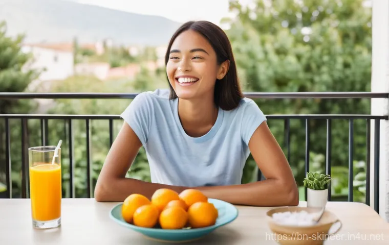 스킨케어 전문가의 해외 연수 경험 - **Prompt:** A young person (late teens to early 20s, gender-neutral) is engaged in a calming evening...