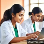 스킨케어 분야 자격증별 시험 일정 - A professional skincare certification exam scene showing a diverse group of young Bengali students i...