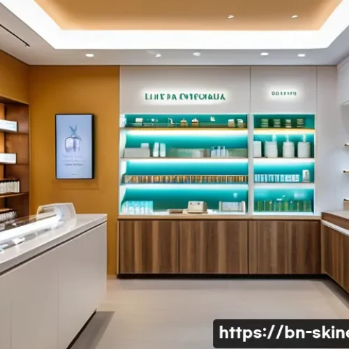 스킨케어 업계의 고객 유지 전략 - A warm and inviting modern skincare boutique interior, featuring personalized consultation areas wit...