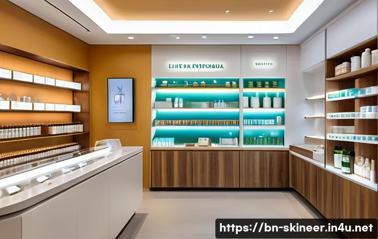 스킨케어 업계의 고객 유지 전략 - A warm and inviting modern skincare boutique interior, featuring personalized consultation areas wit...