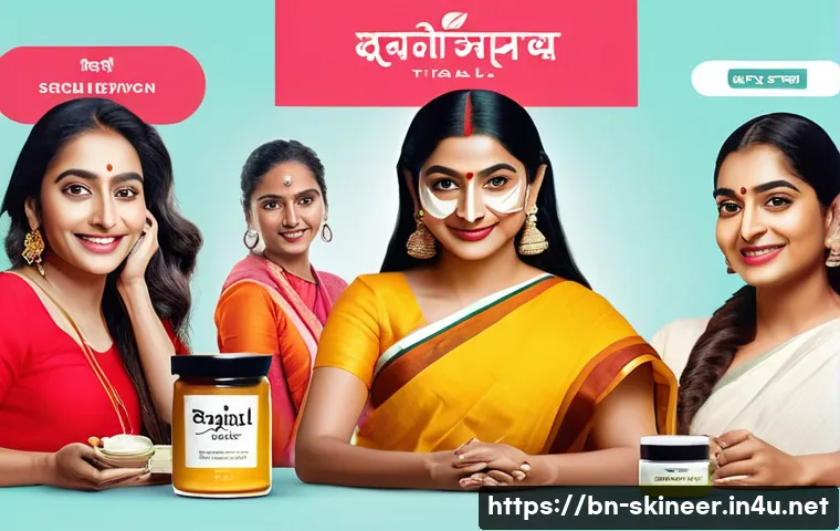 스킨케어 분야에서의 디지털 마케팅 활용 - A vibrant social media marketing scene focused on a Bengali skincare brand, featuring a diverse grou...